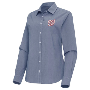 Women's Washington Nationals Woven Porter Long Sleeve Button Up 2XLarge Navy/White