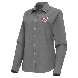 Women's Washington Nationals Woven Porter Long Sleeve Button Up Medium Black/White