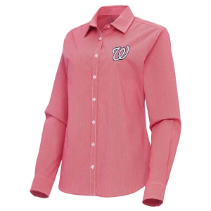 Women's Washington Nationals Woven Porter Long Sleeve Button Up XLarge Dark Red/White