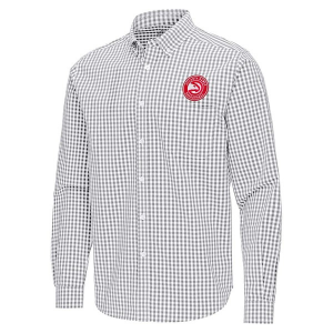 Atlanta Hawks Ellis Woven Antigua Long Sleeve Button Up 2XLarge Skyscraper/White