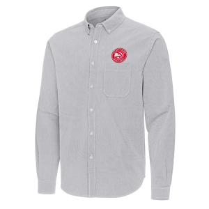 Atlanta Hawks Porter Woven Antigua Long Sleeve Button Up XLarge Skyscraper/White