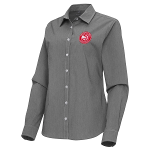 Women's Atlanta Hawks Porter Woven Antigua Long Sleeve Button Up Large Black/White