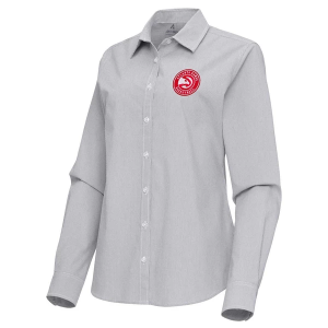 Women's Atlanta Hawks Porter Woven Antigua Long Sleeve Button Up Medium Skyscraper/White