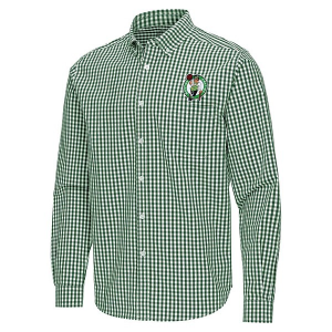 Boston Celtics Ellis Woven Antigua Long Sleeve Button Up 2XLarge Dark Pine/White