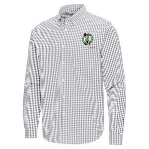Boston Celtics Ellis Woven Antigua Long Sleeve Button Up Small Skyscraper/White