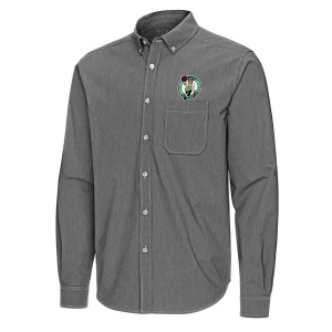 Boston Celtics Porter Woven Antigua Long Sleeve Button Up 2XLarge Black/White