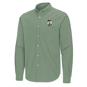 Boston Celtics Porter Woven Antigua Long Sleeve Button Up Large Dark Pine/White