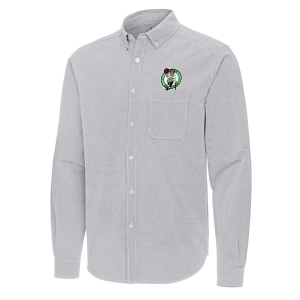 Boston Celtics Porter Woven Antigua Long Sleeve Button Up 2XLarge Skyscraper/White