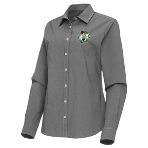 Women's Boston Celtics Porter Woven Antigua Long Sleeve Button Up Large Black/White