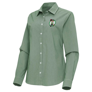 Women's Boston Celtics Porter Woven Antigua Long Sleeve Button Up XLarge Dark Pine/White