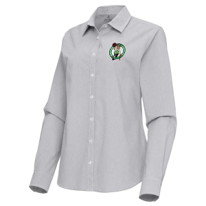 Women's Boston Celtics Porter Woven Antigua Long Sleeve Button Up Medium Skyscraper/White