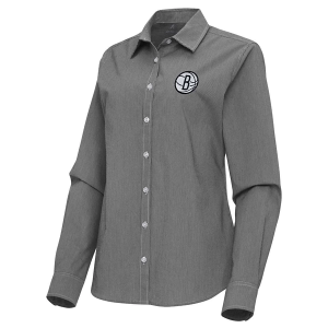 Women's Brooklyn Nets Porter Woven Antigua Long Sleeve Button Up Large Black/White