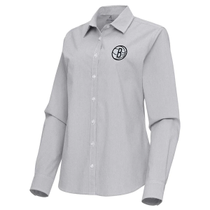 Women's Brooklyn Nets Porter Woven Antigua Long Sleeve Button Up XLarge Skyscraper/White