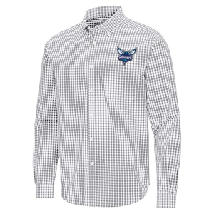 Charlotte Hornets Ellis Woven Antigua Long Sleeve Button Up Large Skyscraper/White