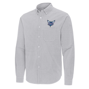 Charlotte Hornets Porter Woven Antigua Long Sleeve Button Up XLarge Skyscraper/White