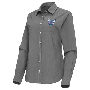 Women's Charlotte Hornets Porter Woven Antigua Long Sleeve Button Up 2XLarge Black/White