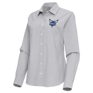 Women's Charlotte Hornets Porter Woven Antigua Long Sleeve Button Up 2XLarge Skyscraper/White