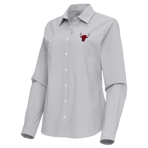 Women's Chicago Bulls Porter Woven Antigua Long Sleeve Button Up 2XLarge Skyscraper/White