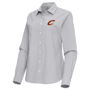 Women's Cleveland Cavaliers Porter Woven Antigua Long Sleeve Button Up 2XLarge Skyscraper/White