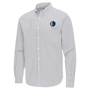 Dallas Mavericks Ellis Woven Antigua Long Sleeve Button Up 2XLarge Skyscraper/White