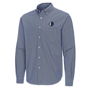 Dallas Mavericks Porter Woven Antigua Long Sleeve Button Up Small Navy/White