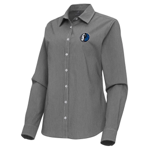 Women's Dallas Mavericks Porter Woven Antigua Long Sleeve Button Up Large Black/White