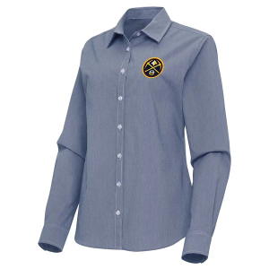 Women's Denver Nuggets Porter Woven Antigua Long Sleeve Button Up 2XLarge Navy/White