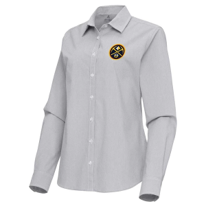 Women's Denver Nuggets Porter Woven Antigua Long Sleeve Button Up Medium Skyscraper/White