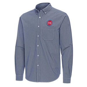 Detroit Pistons Porter Woven Antigua Long Sleeve Button Up 2XLarge Navy/White