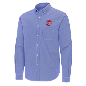 Detroit Pistons Porter Woven Antigua Long Sleeve Button Up Small Dark Royal/White
