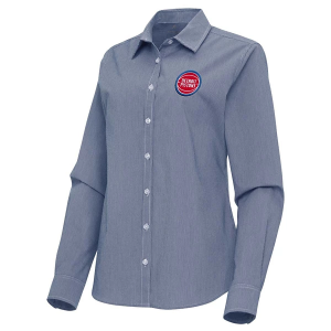 Women's Detroit Pistons Porter Woven Antigua Long Sleeve Button Up XLarge Navy/White