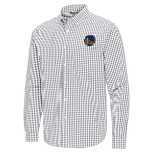 Golden State Warriors Ellis Woven Antigua Long Sleeve Button Up Small Skyscraper/White