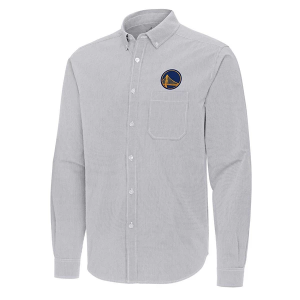 Golden State Warriors Porter Woven Antigua Long Sleeve Button Up XLarge Skyscraper/White
