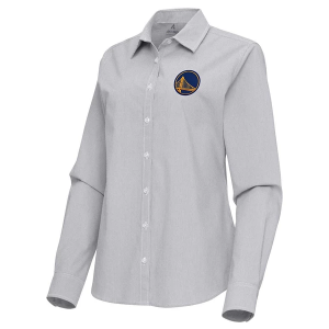 Women's Golden State Warriors Porter Woven Antigua Long Sleeve Button Up Medium Skyscraper/White