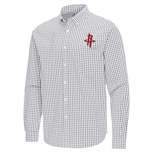 Houston Rockets Ellis Woven Antigua Long Sleeve Button Up Medium Skyscraper/White