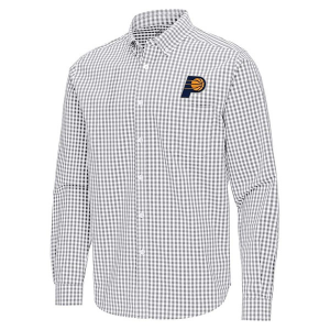 Indiana Pacers Ellis Woven Antigua Long Sleeve Button Up 2XLarge Skyscraper/White