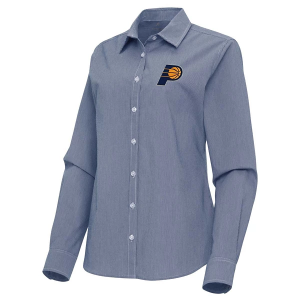 Women's Indiana Pacers Porter Woven Antigua Long Sleeve Button Up 2XLarge Navy/White