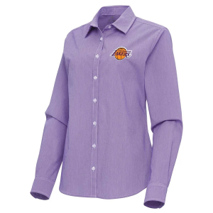 Women's Los Angeles Lakers Porter Woven Antigua Long Sleeve Button Up Medium Dark Purple/White
