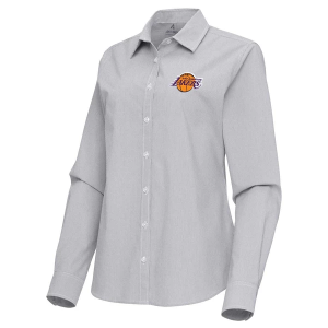 Women's Los Angeles Lakers Porter Woven Antigua Long Sleeve Button Up Large Skyscraper/White