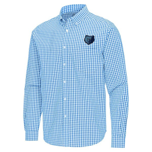 Memphis Grizzlies Ellis Woven Antigua Long Sleeve Button Up Small Columbia Blue/White