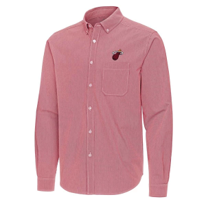 Miami Heat Porter Woven Antigua Long Sleeve Button Up Large Cardinal Red/White