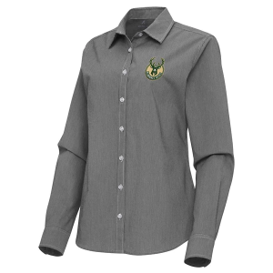Women's Milwaukee Bucks Porter Woven Antigua Long Sleeve Button Up Small Black/White