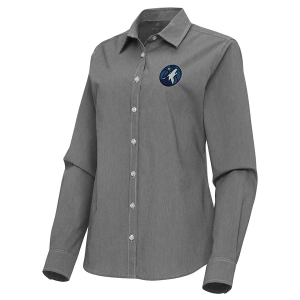 Women's Minnesota Timberwolves Porter Woven Antigua Long Sleeve Button Up Large Black/White