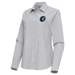 Women's Minnesota Timberwolves Porter Woven Antigua Long Sleeve Button Up Large Skyscraper/White