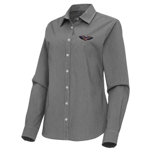 Women's New Orleans Pelicans Porter Woven Antigua Long Sleeve Button Up Small Black/White