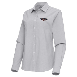 Women's New Orleans Pelicans Porter Woven Antigua Long Sleeve Button Up XLarge Skyscraper/White