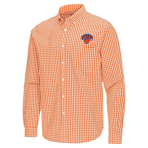 New York Knicks Ellis Woven Antigua Long Sleeve Button Up XLarge Mango/White