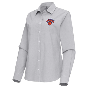 Women's New York Knicks Porter Woven Antigua Long Sleeve Button Up XLarge Skyscraper/White