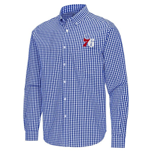 Philadelphia 76ers Ellis Woven Antigua Long Sleeve Button Up Small Dark Royal/White