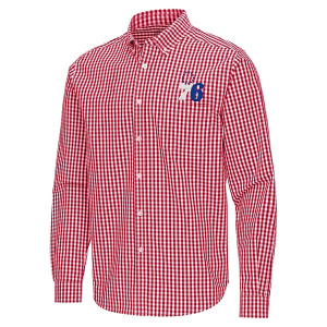 Philadelphia 76ers Ellis Woven Antigua Long Sleeve Button Up Medium Dark Red/White